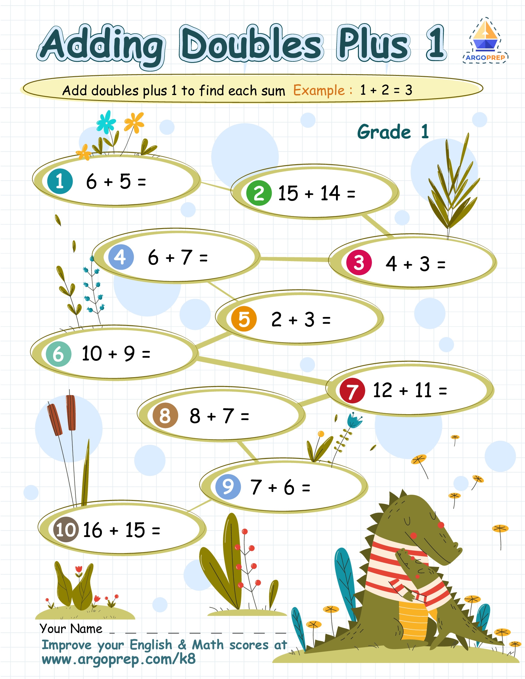 Add The Doubles Plus One Numbers Free Printable Worksheets For 