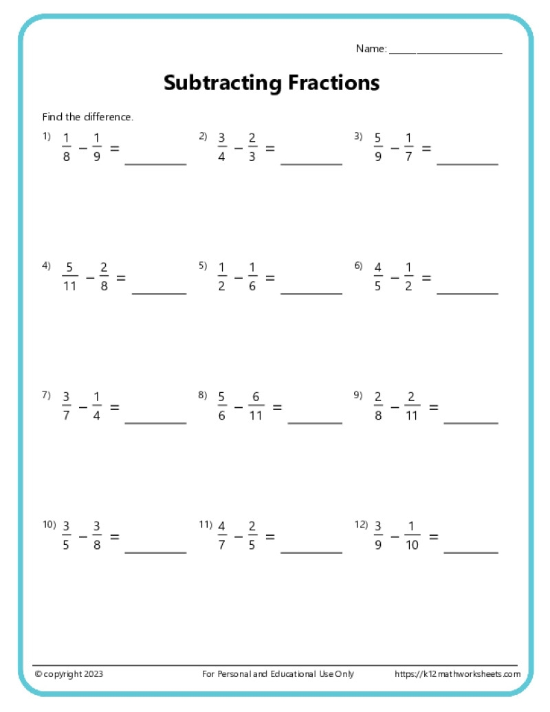 Adding And Subtracting Fractions Worksheets