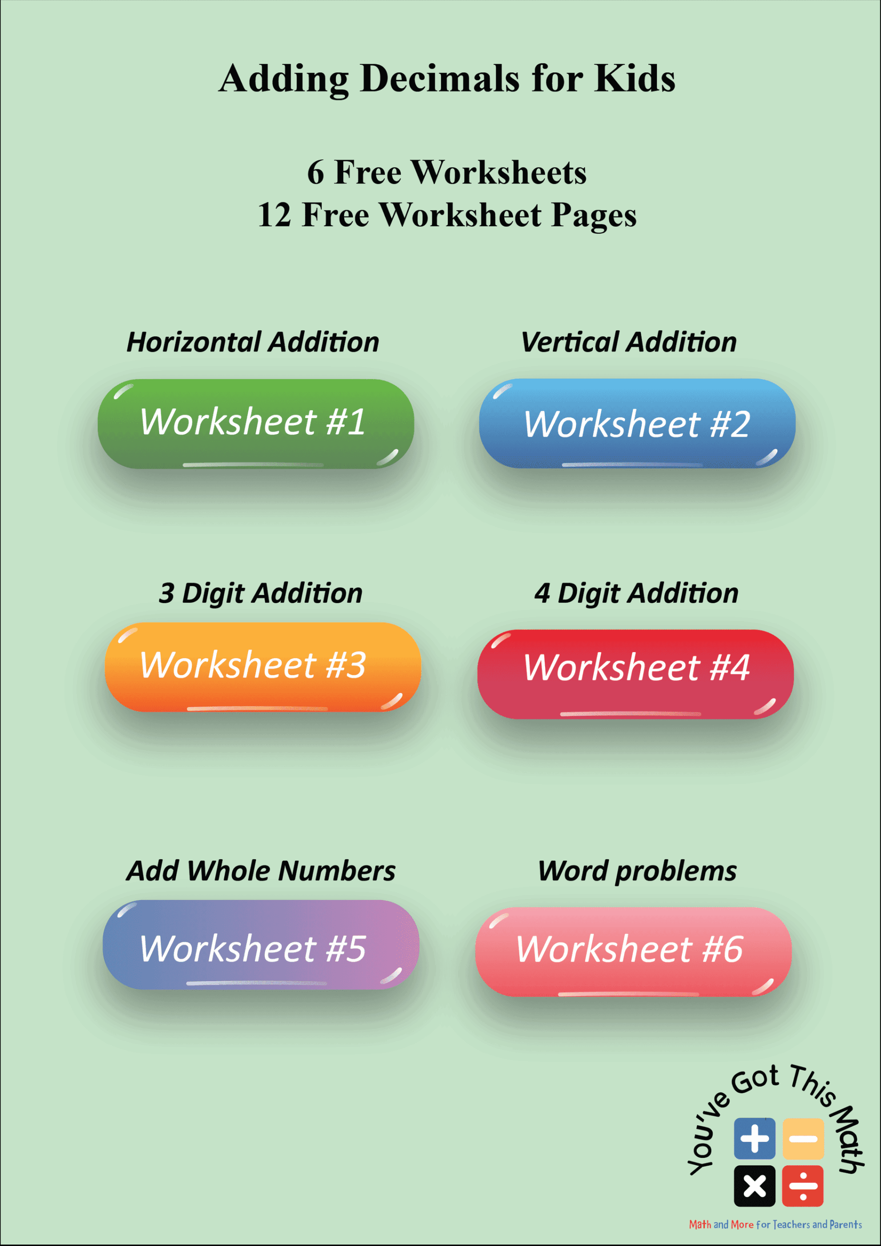 Free Printable Adding Decimals Worksheets