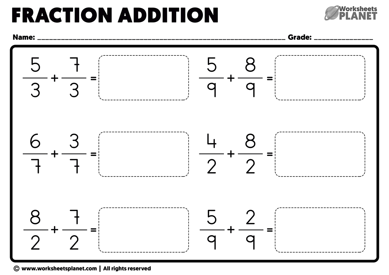 Adding Fractions Free Printable Worksheets