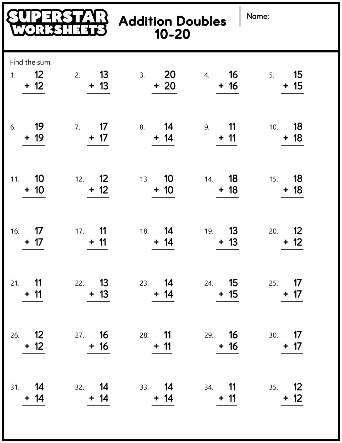 Free Printable Addition To 20 Worksheets