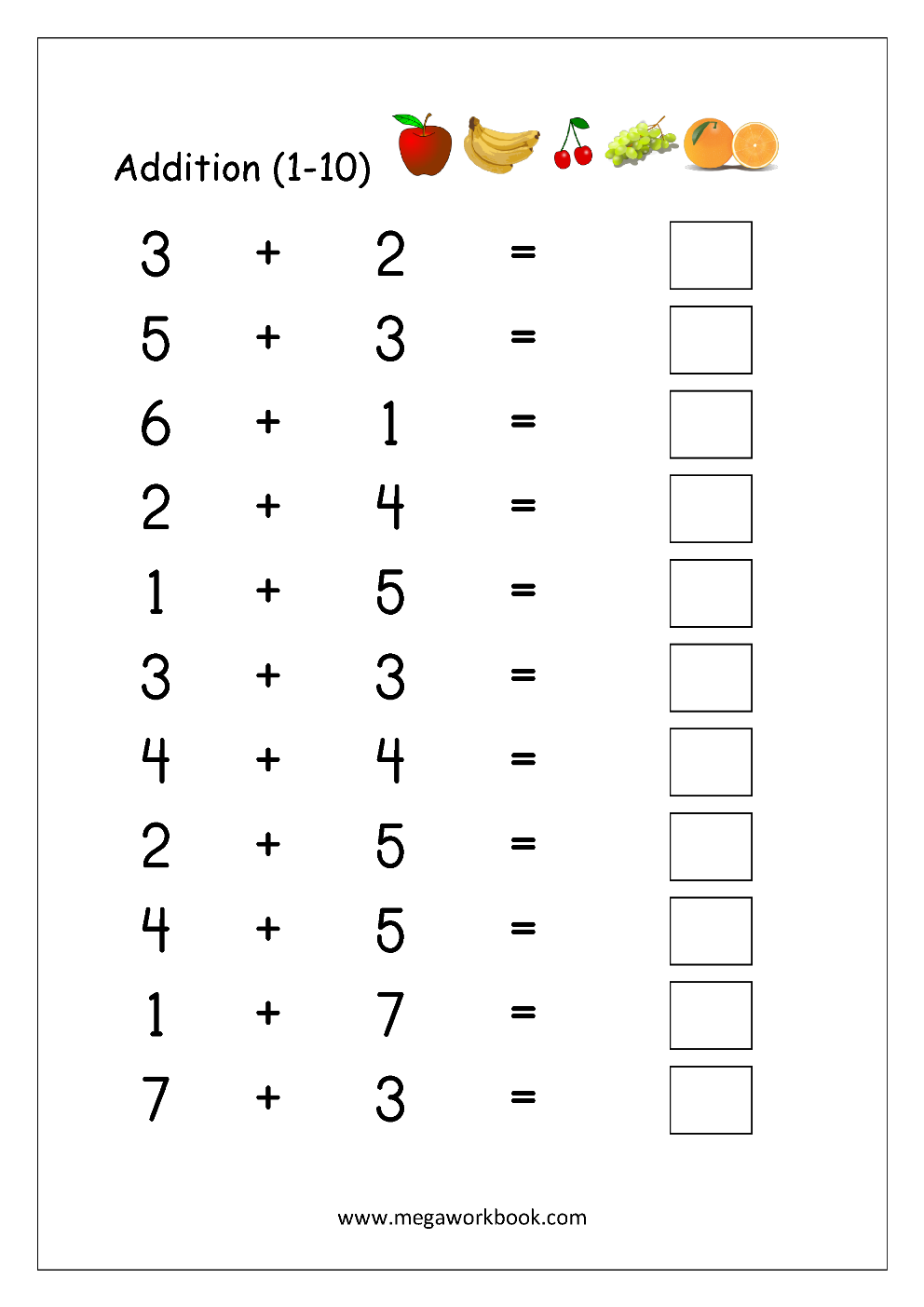 Free Printable Single Digit Addition Worksheets