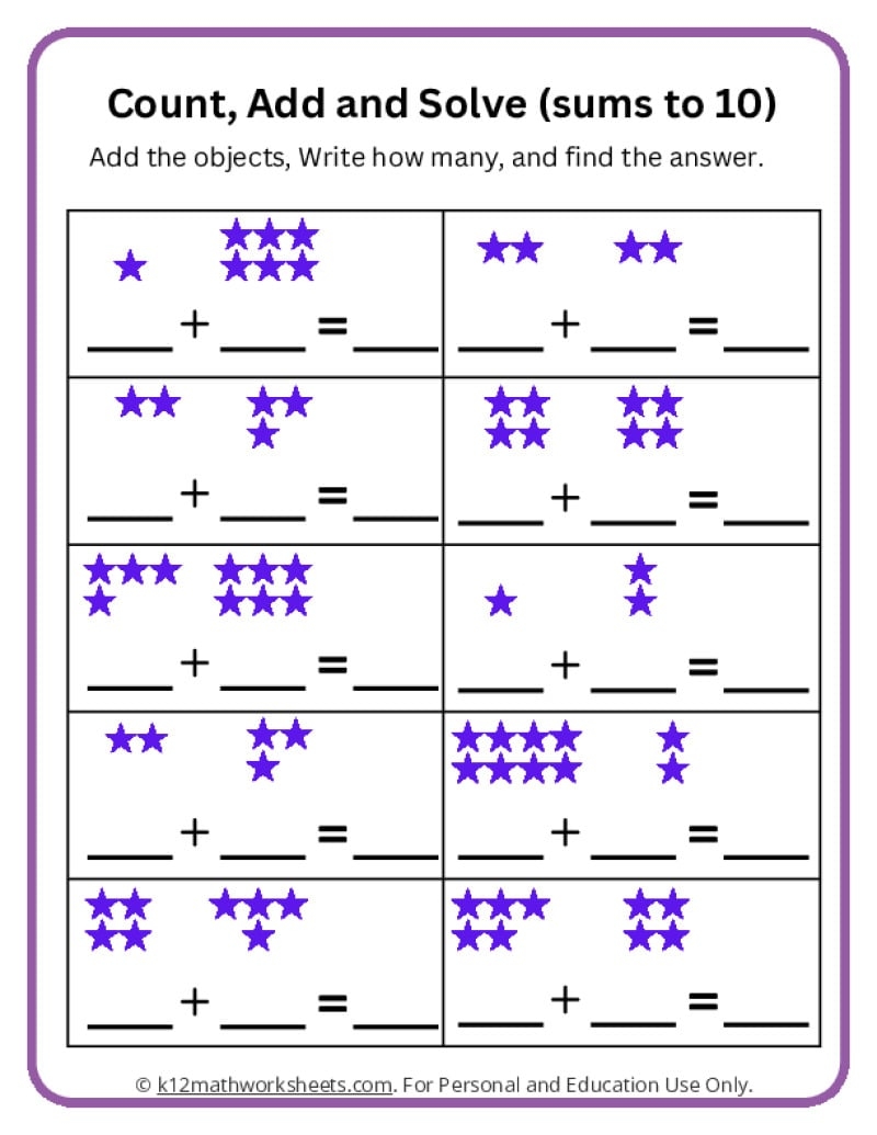 Addition Worksheets For Kindergarten
