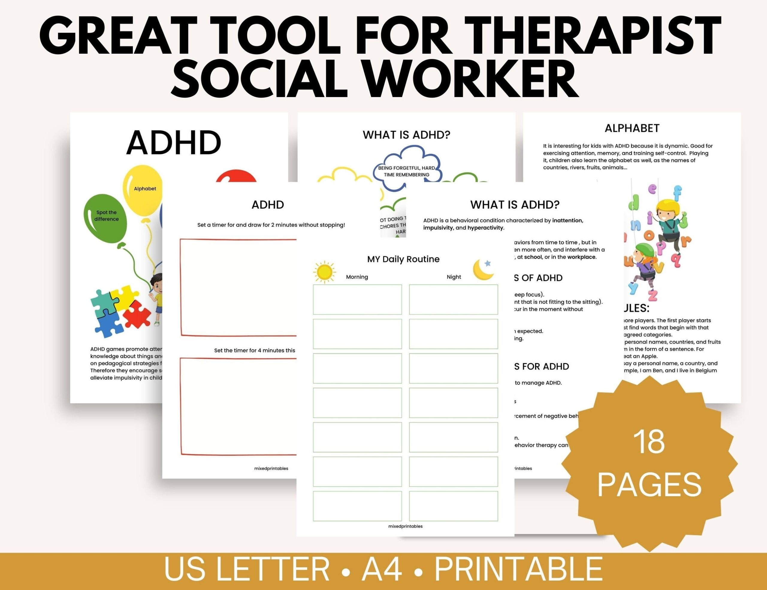 ADHD Play Therapy Workbook For Kids Printable Routine Charts Focus Activities U0026 Coping Skills 18 page Digital Download Etsy