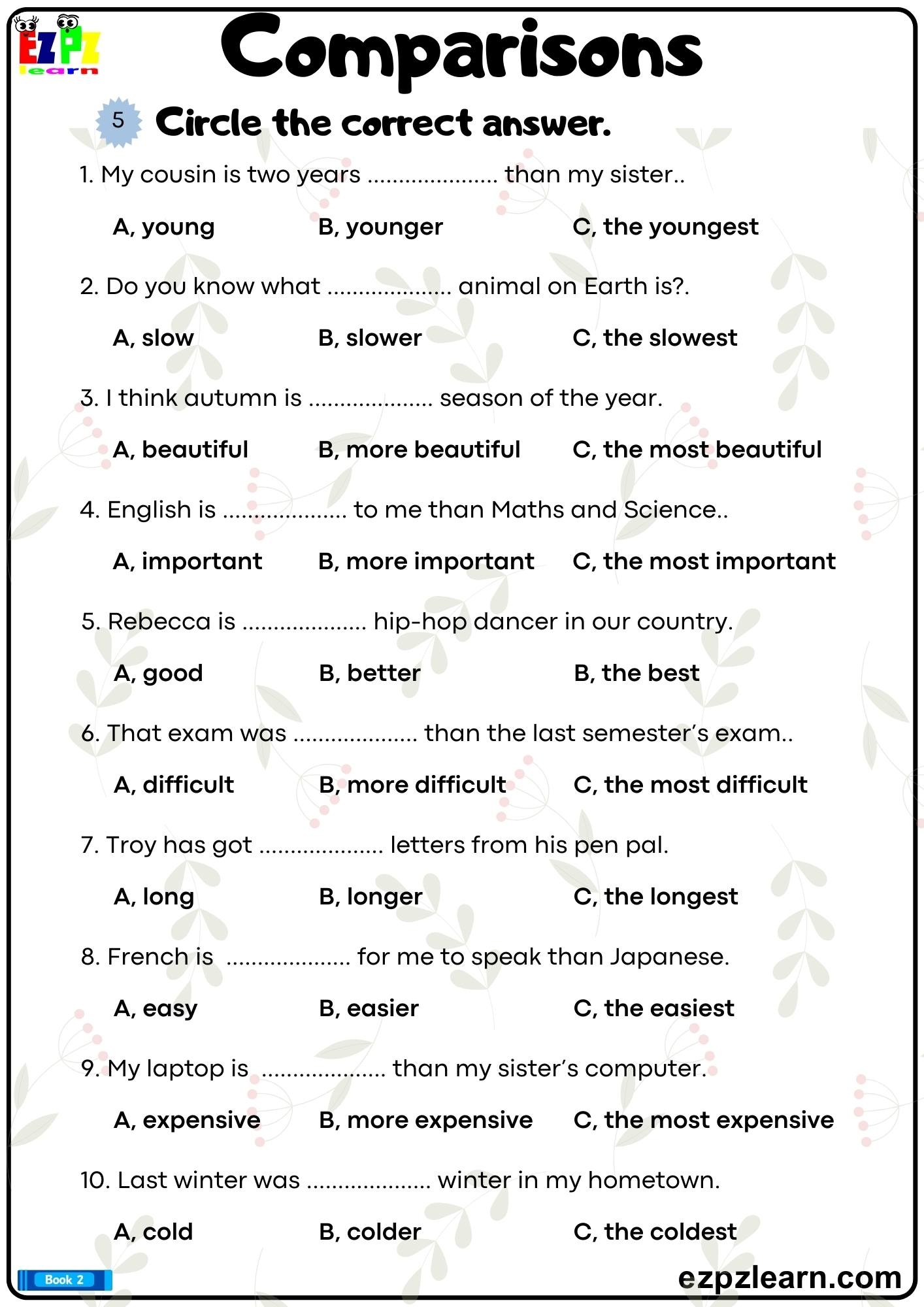 Adjectives Circle And Write The Correct Adjective Printable 