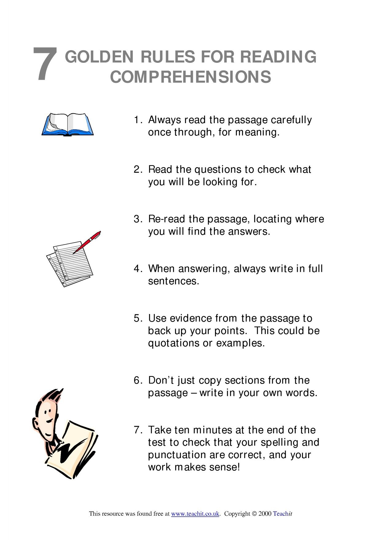 Advice And Tips Reading Comprehension KS3 4 English Teachit Worksheets Library