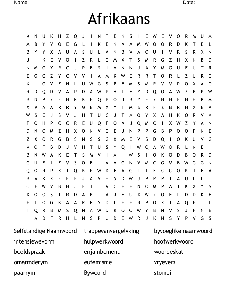 Afrikaans Word Search WordMint