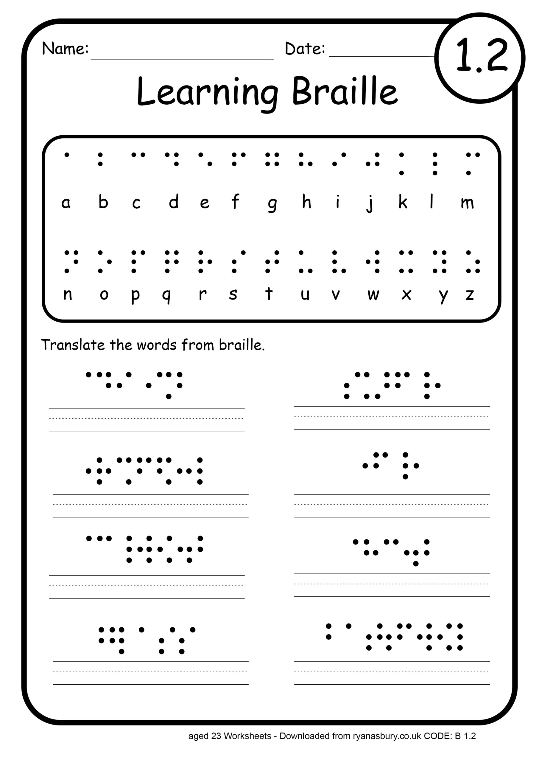 Free Printable Braille Worksheets