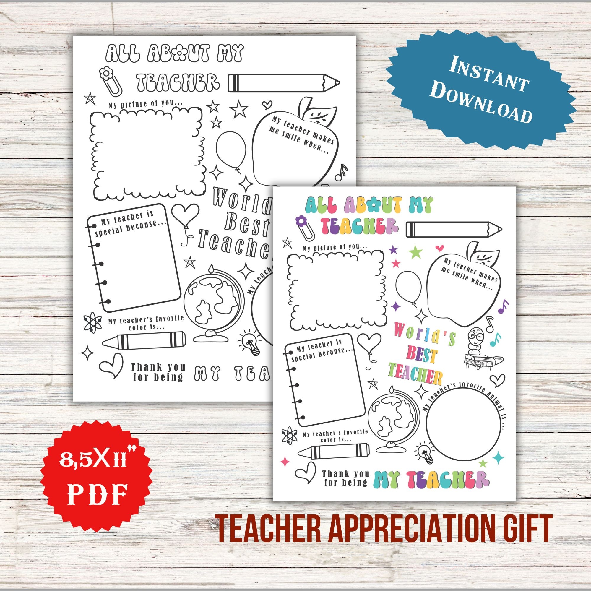 All About My Teacher Gift Worksheet Teacher Appreciation Week 