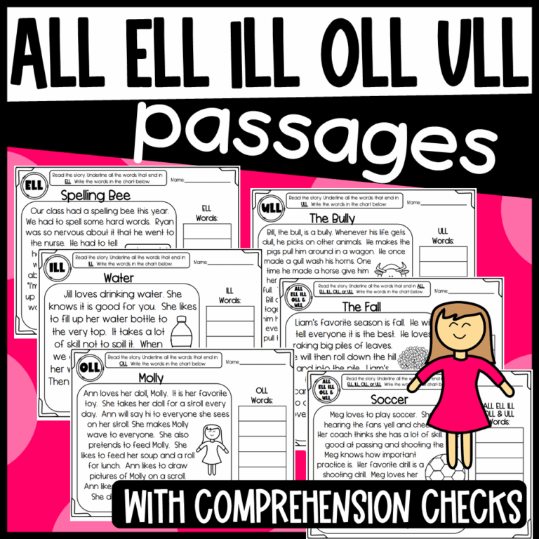 ALL ELL ILL OLL And ULL Word Family Phonics Reading Passages Made By Teachers