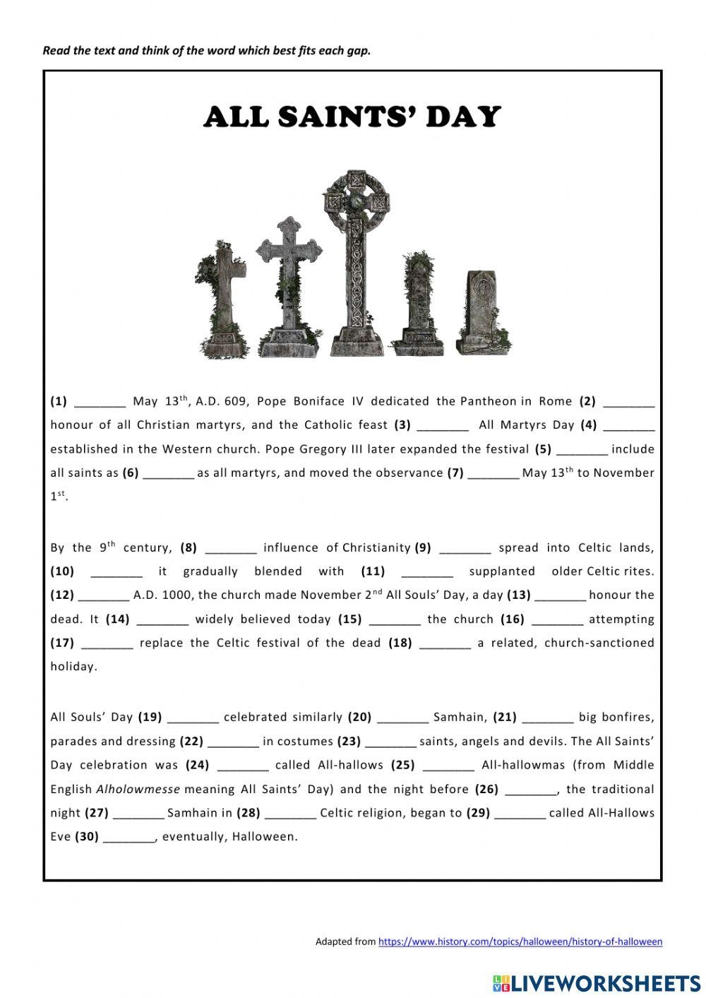 Free Printable All Saints Day Worksheets