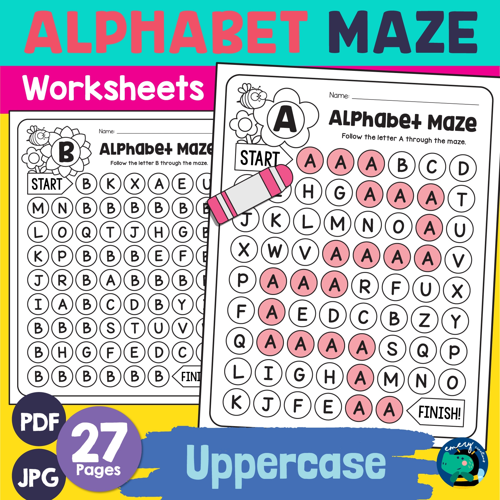 Alphabet Maze Worksheets Uppercase A Z Activity Letter 