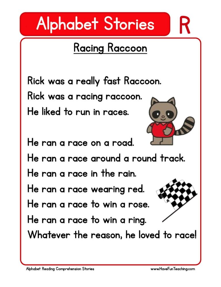 Alphabet Stories Letter R Reading Comprehension Worksheet Have 