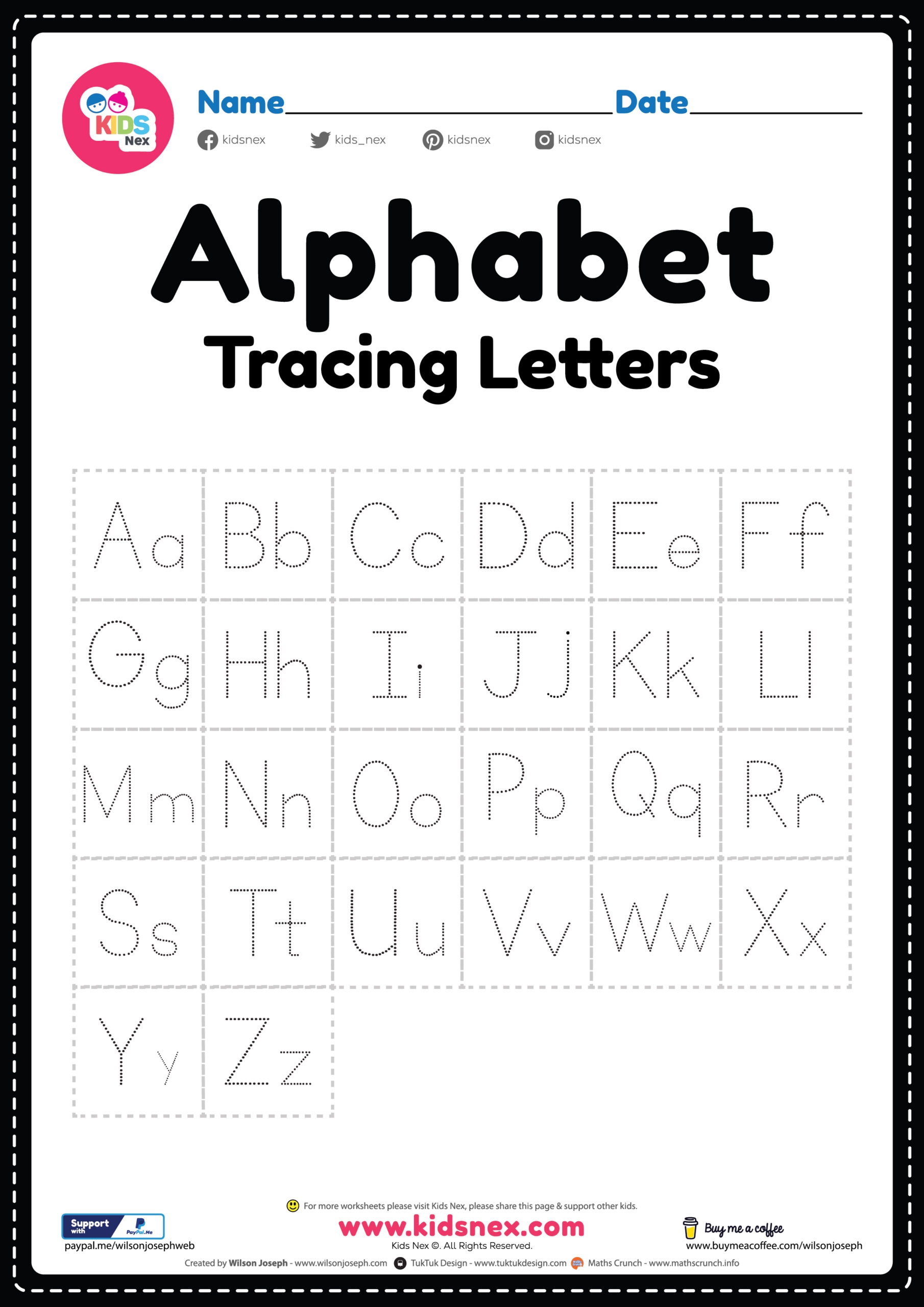 Alphabet Worksheets Tracing Letters Free Printable PDF