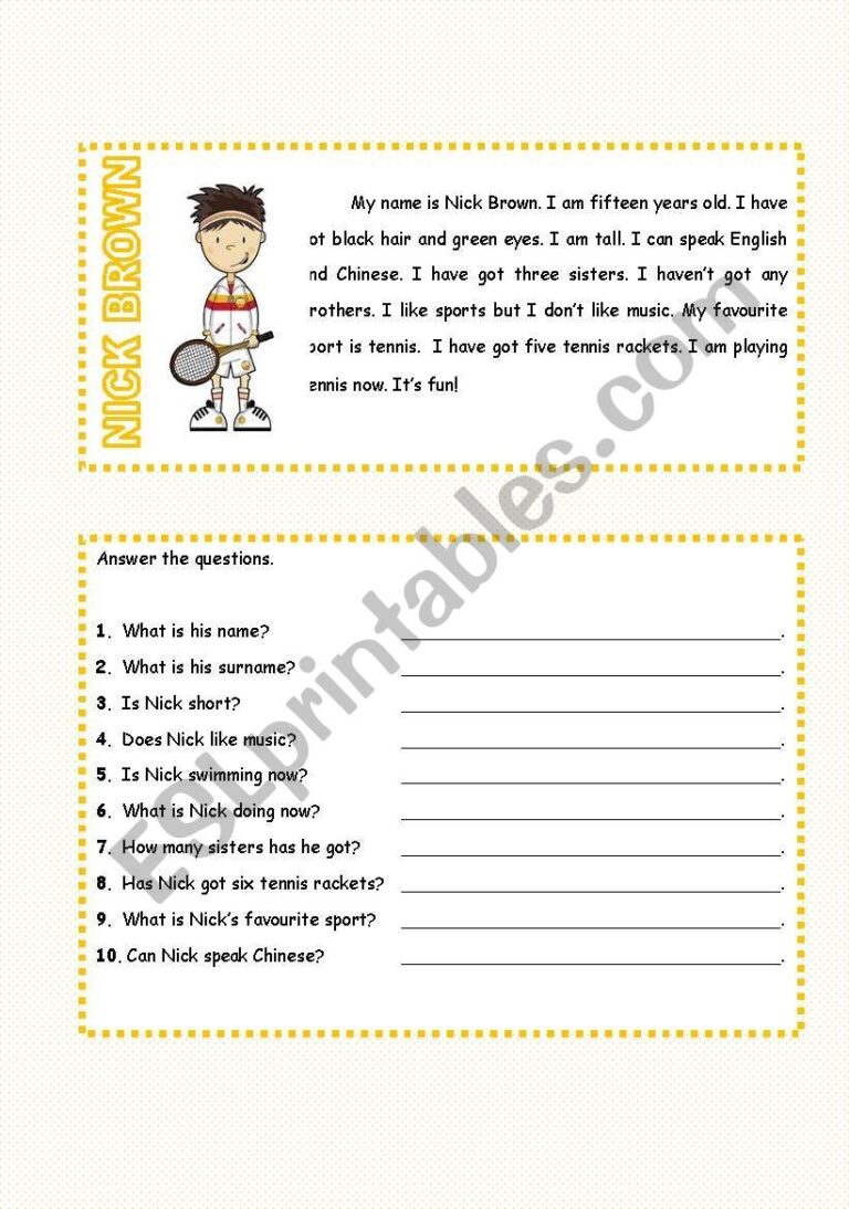 An Elementary Esl Reading Comprehension ESL Worksheet By Angelll