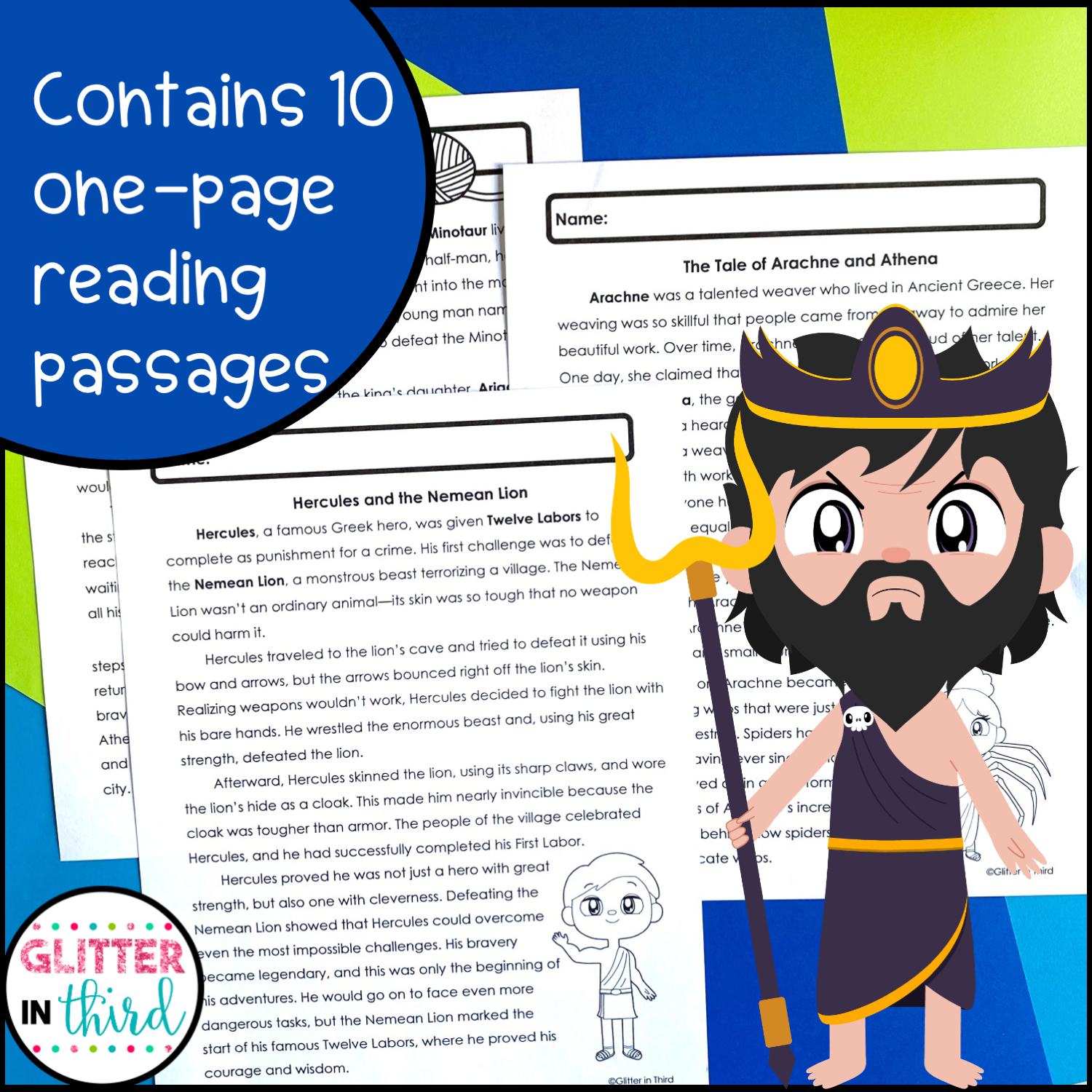 Ancient Greek Mythology Reading Comprehension Passages Glitter 
