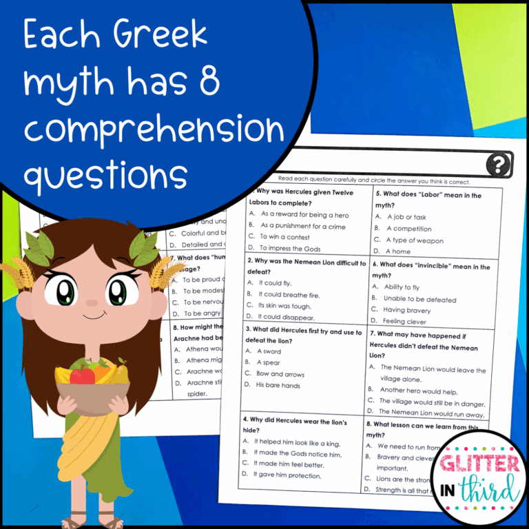 Ancient Greek Mythology Reading Comprehension Passages Glitter 