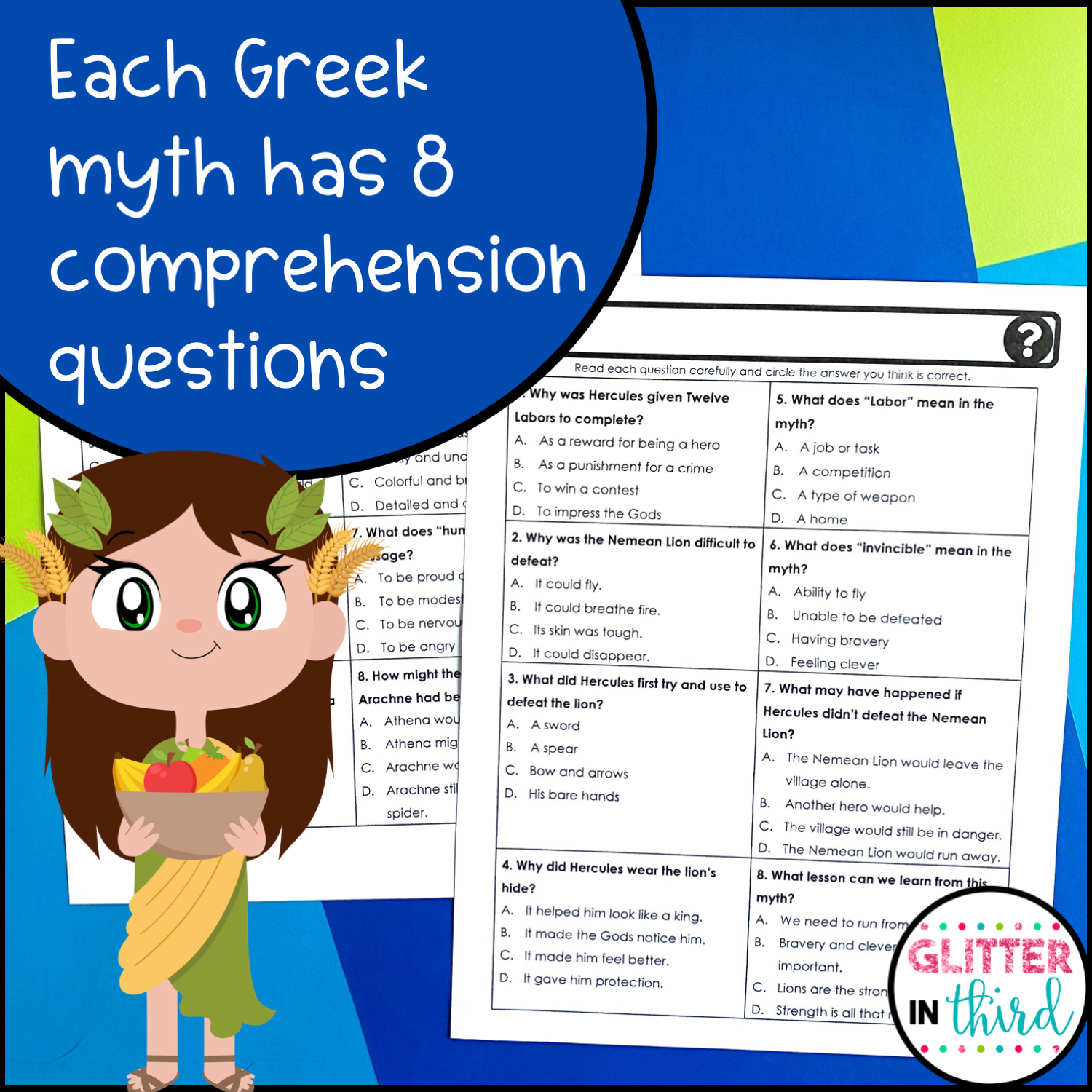 Ancient Greek Mythology Reading Comprehension Passages Glitter 