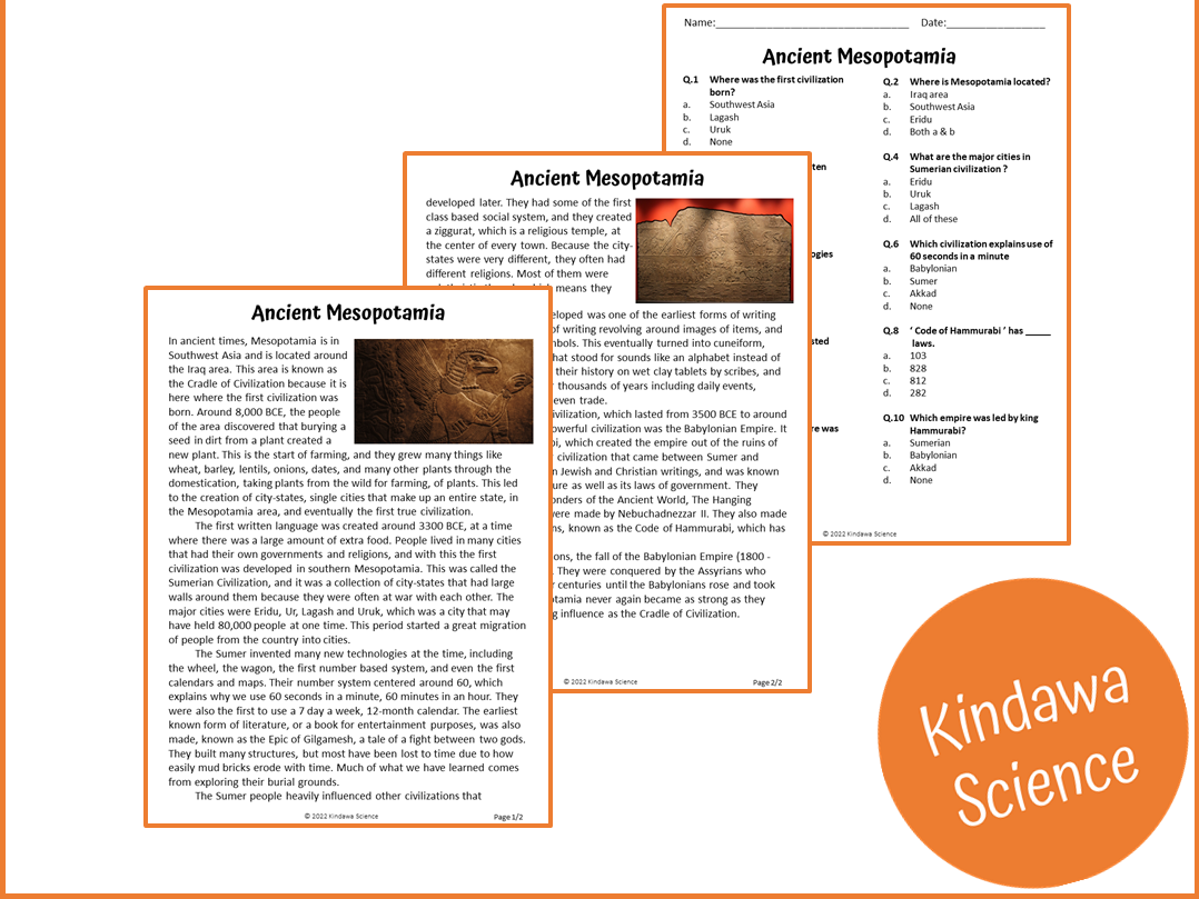 Ancient Mesopotamia Reading Comprehension Passage And Questions PDF Teaching Resources