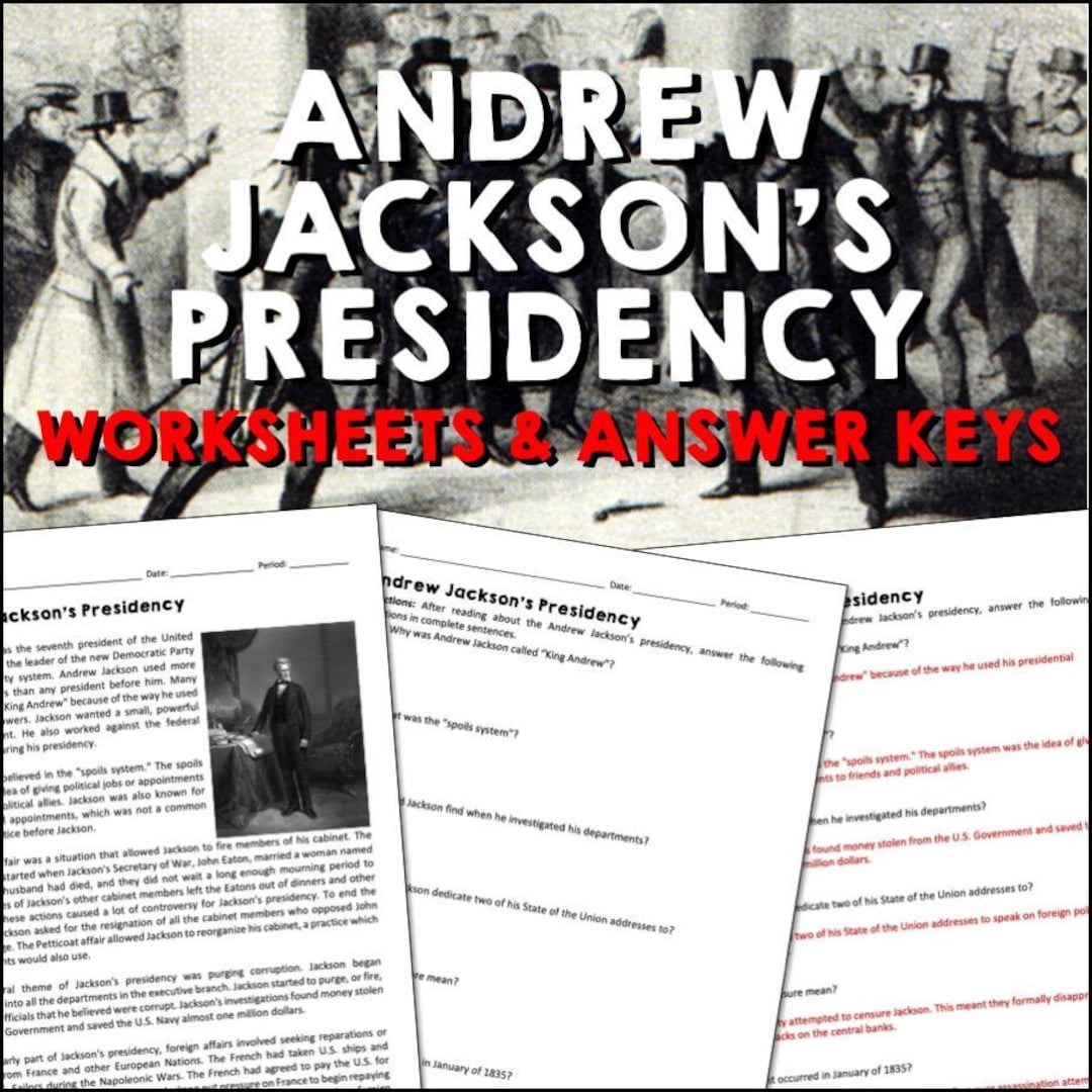 Andrew Jacksons Presidency Age Of Jackson Reading Worksheets And Answer Keys 6 12 Homeschool US American History Printable Lesson Etsy