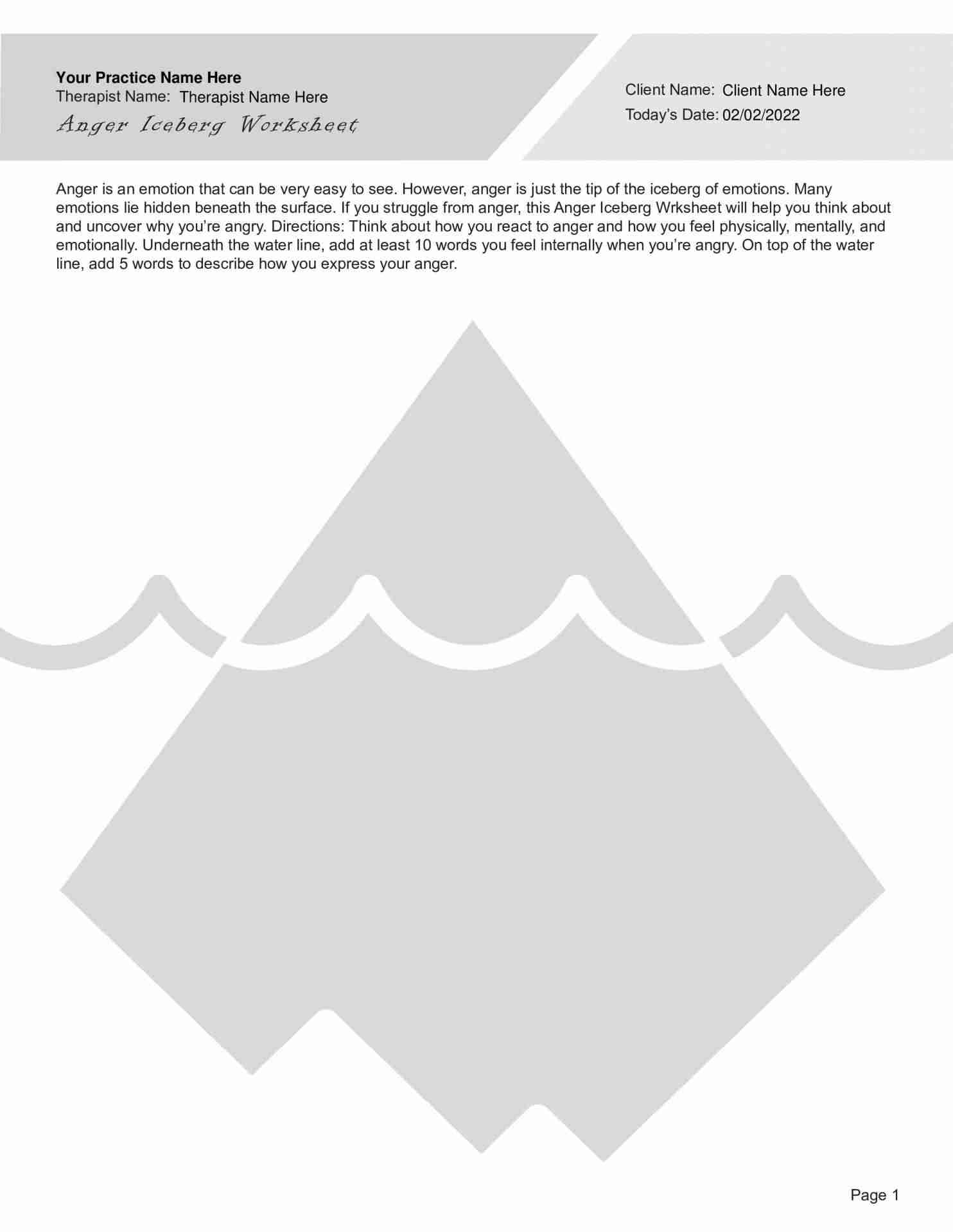 Free Printable Anger Iceberg Worksheet Pdf