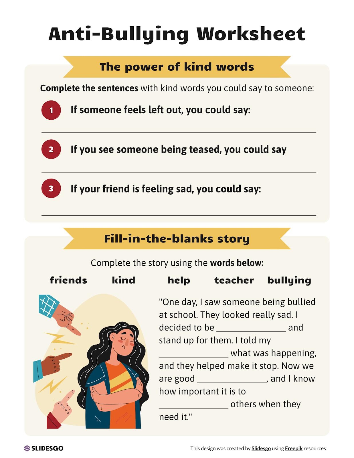 Anti Bullying Worksheet Template