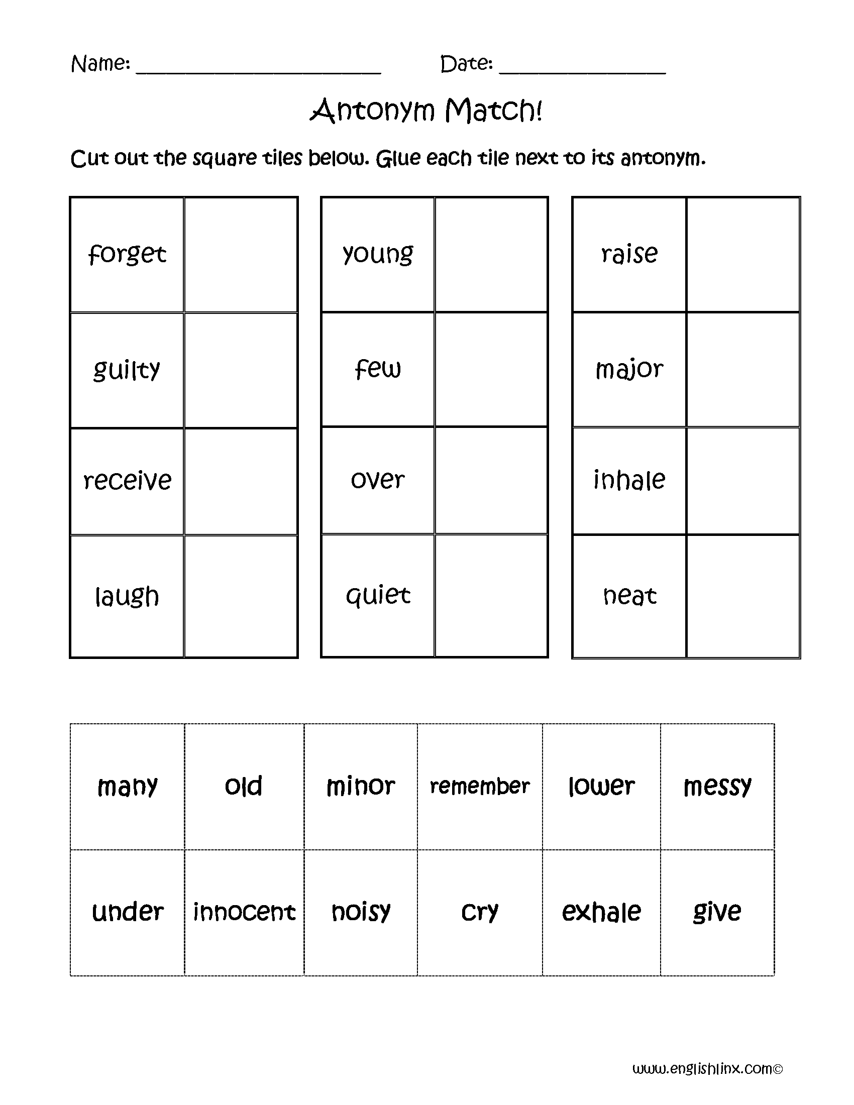 Antonyms Worksheets Antonyms Match Worksheets Worksheets Library