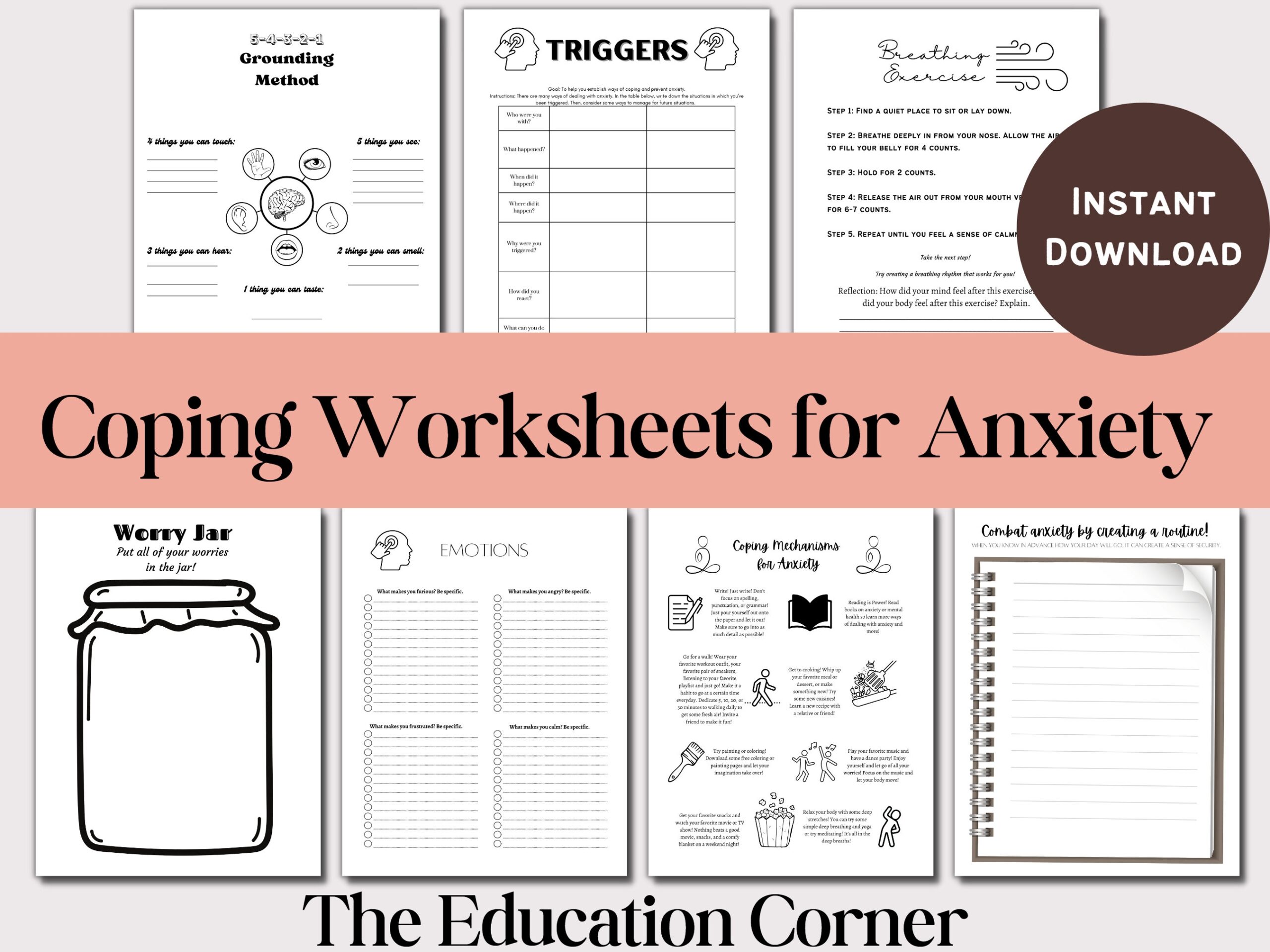 Anxiety Worksheets Mental Health Worksheets PDF Printable Instant Download Trigger And Coping Mechanisms Anxiety Printables Etsy UK