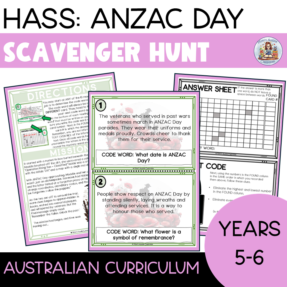 ANZAC Day Scavenger Hunt Task Cards Reading Comprehension Grade 5 U0026 6 Australian Teachers Marketplace