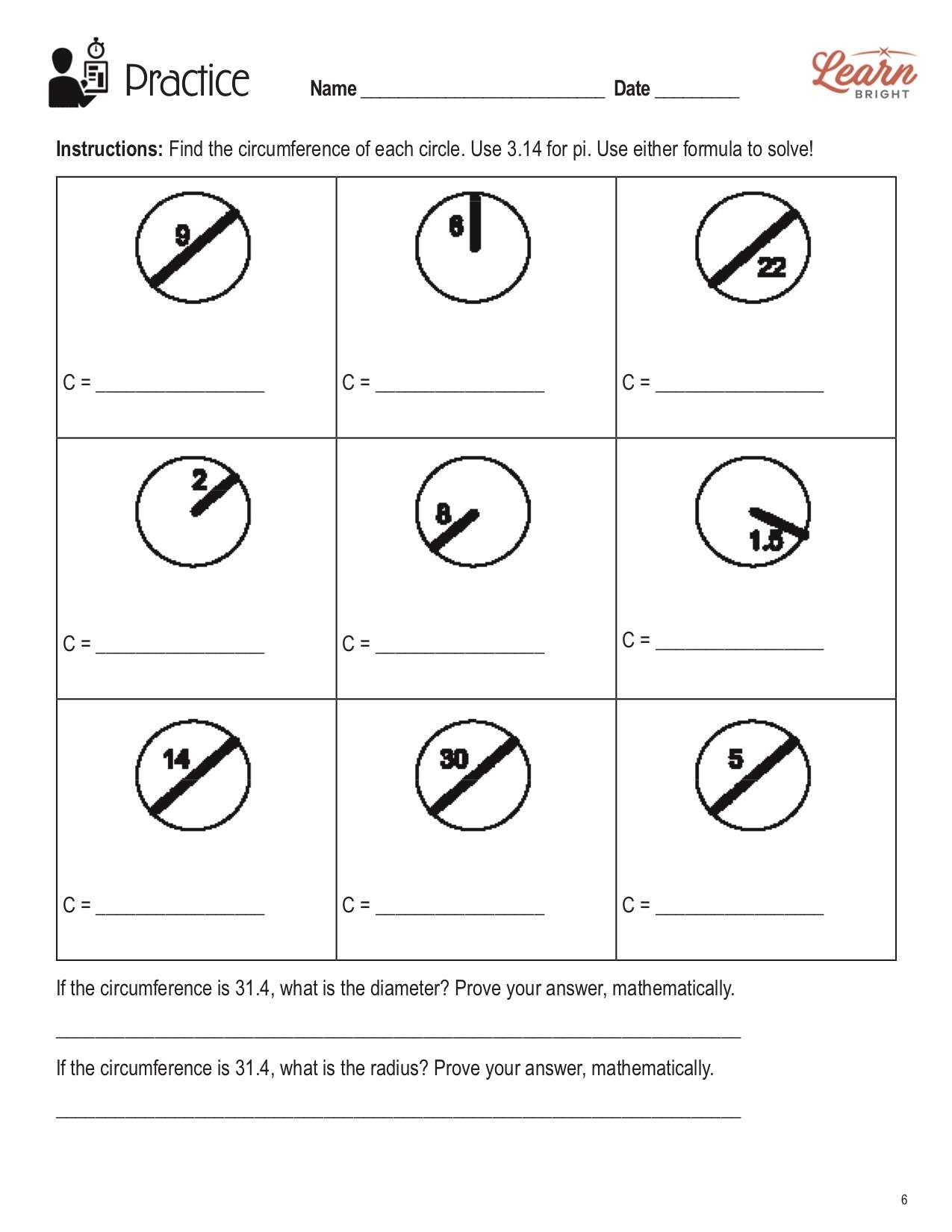 Area U0026 Circumference Of Circles Worksheet Teaching Resources 