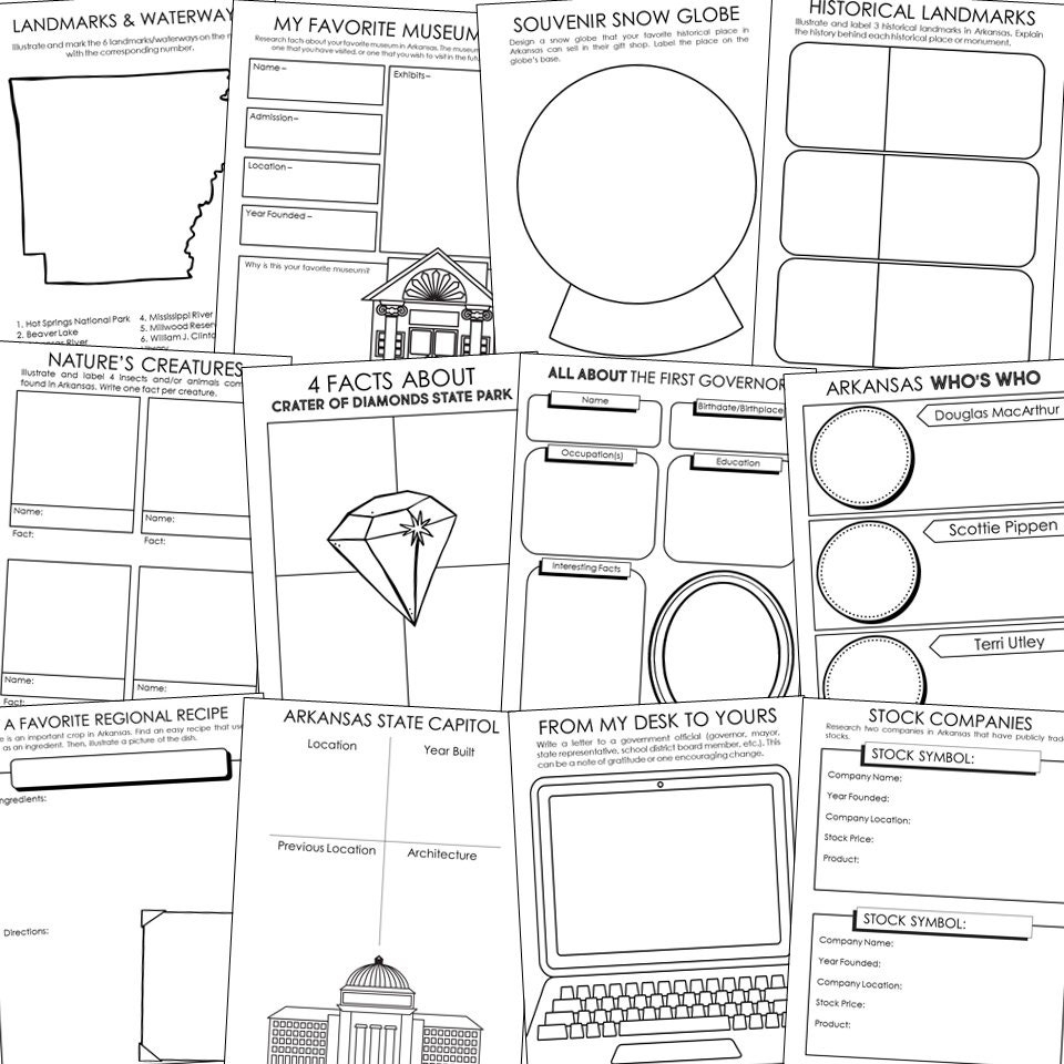 ARKANSAS State History Project Activity Social Studies Unit Study Lesson Plans 4th 5th 6th 7th Grade Homeschool Printable Worksheets Etsy