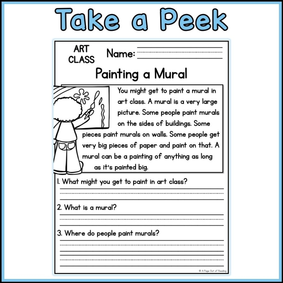 Art Class Reading Comprehension Passages And Questions Back To School Science Printable Worksheets Etsy UK