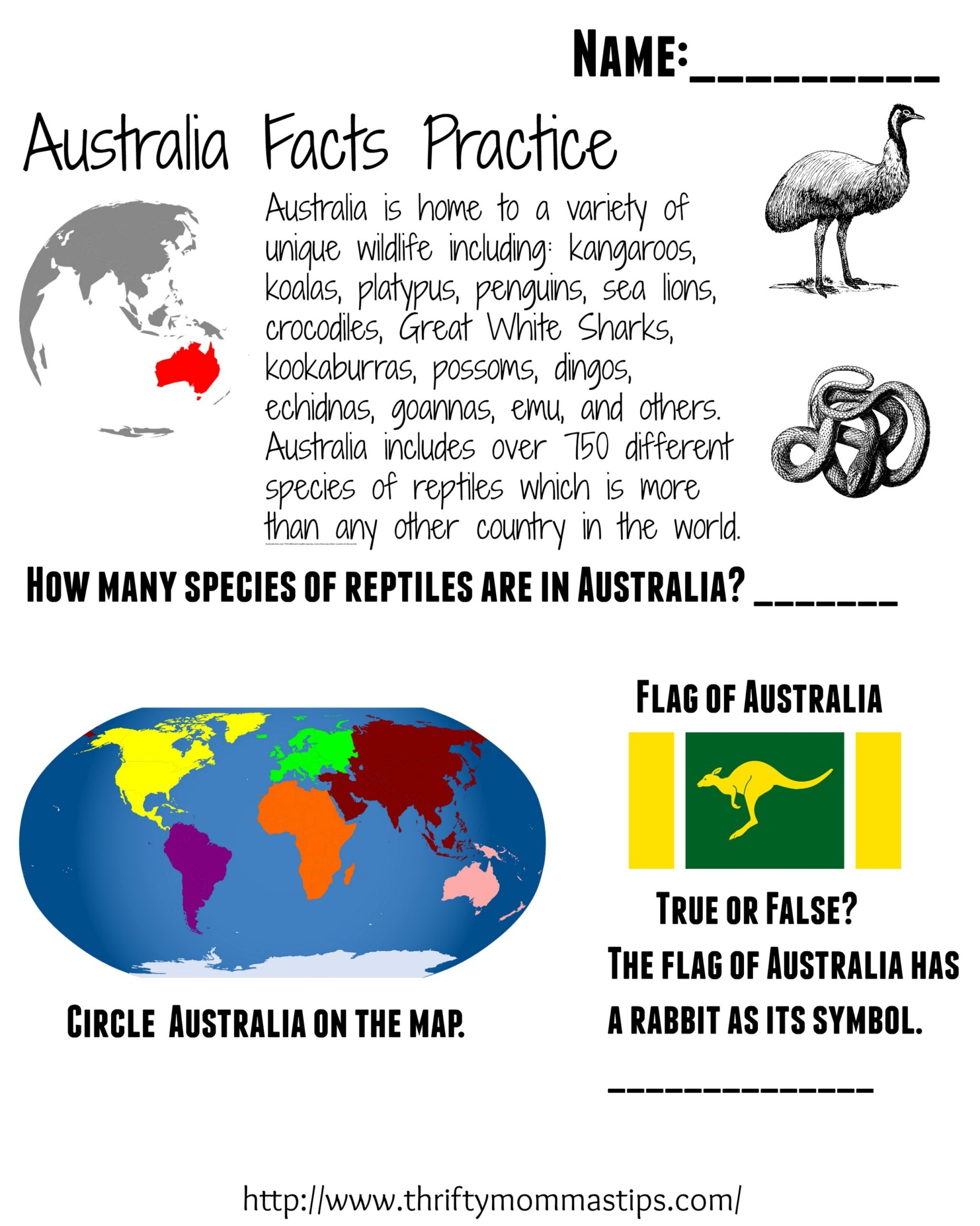 Australia Map Worksheet Printable Grade 3 To 5 Thrifty Mommas Tips