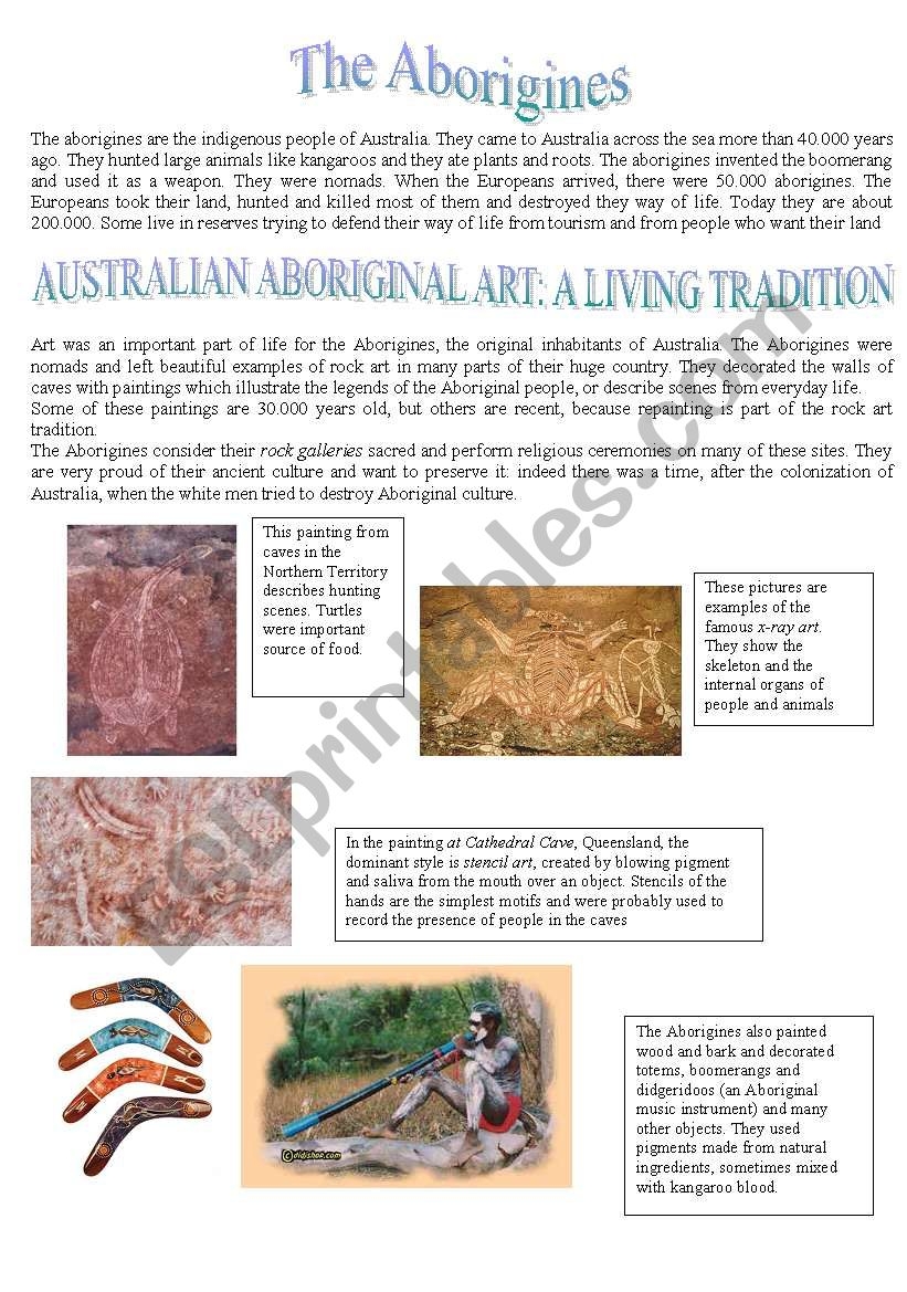 Australian Aboriginal Art Reading Comprehension ESL Worksheet By Chiaras