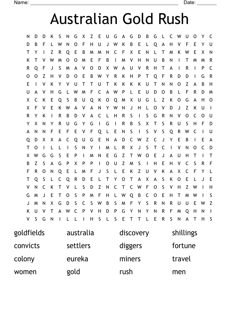 Australian Gold Rush Word Search WordMint