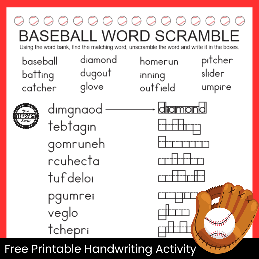 Baseball Word Scramble Puzzle Free Printable Your Therapy Source