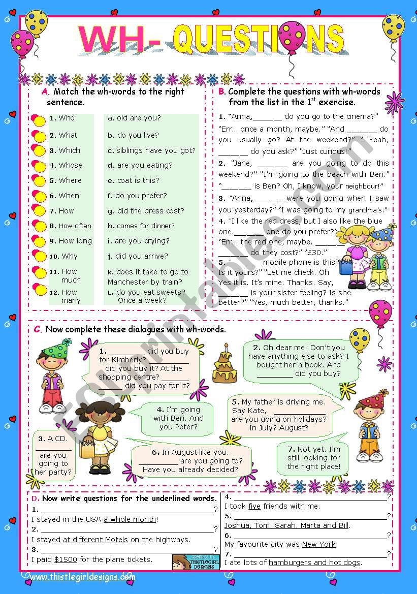 Free Printable Wh Questions Worksheets