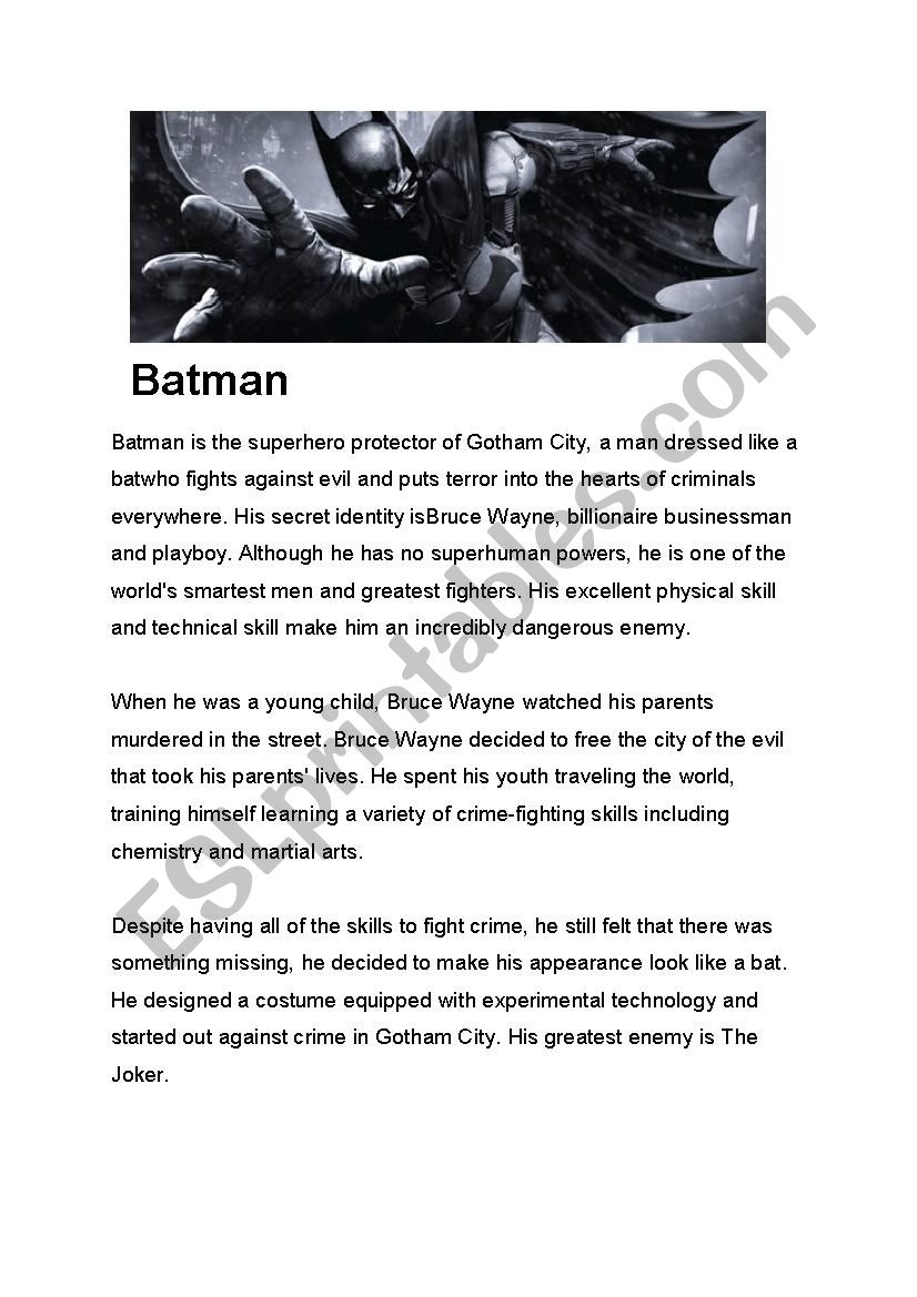 Batman Joker ESL Worksheet By Dangdut
