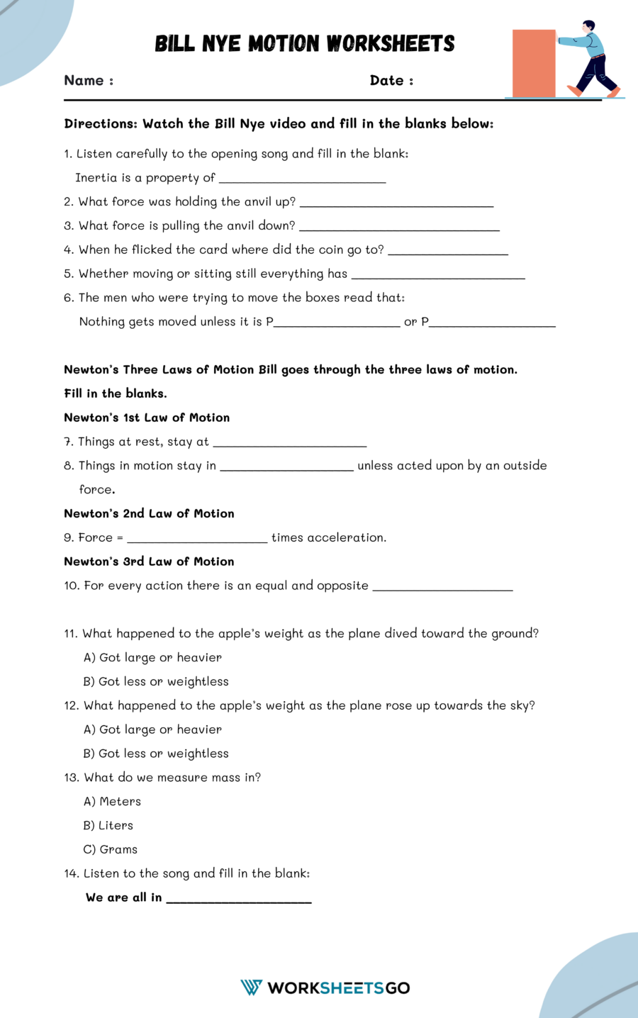 Free Printable Bill Nye Worksheets
