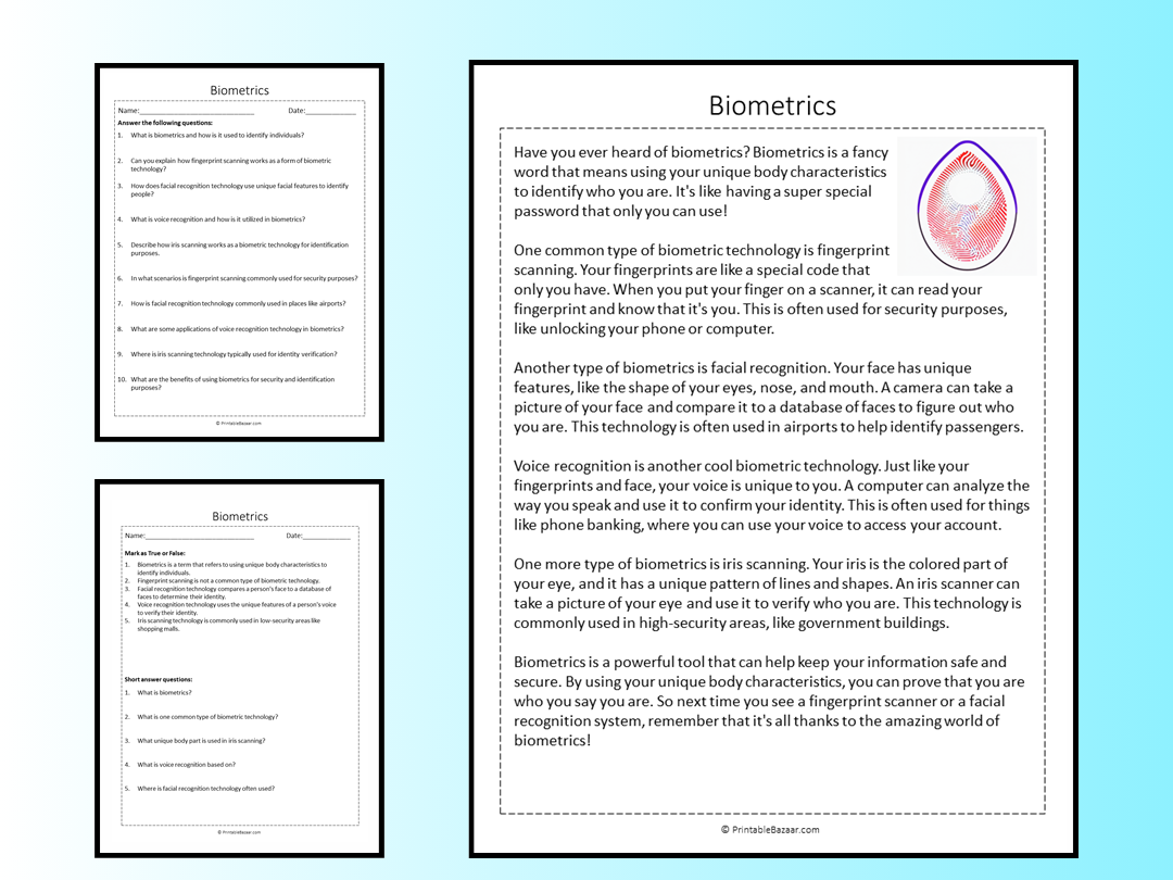 All About Fingerprints Reading Comprehension Worksheet