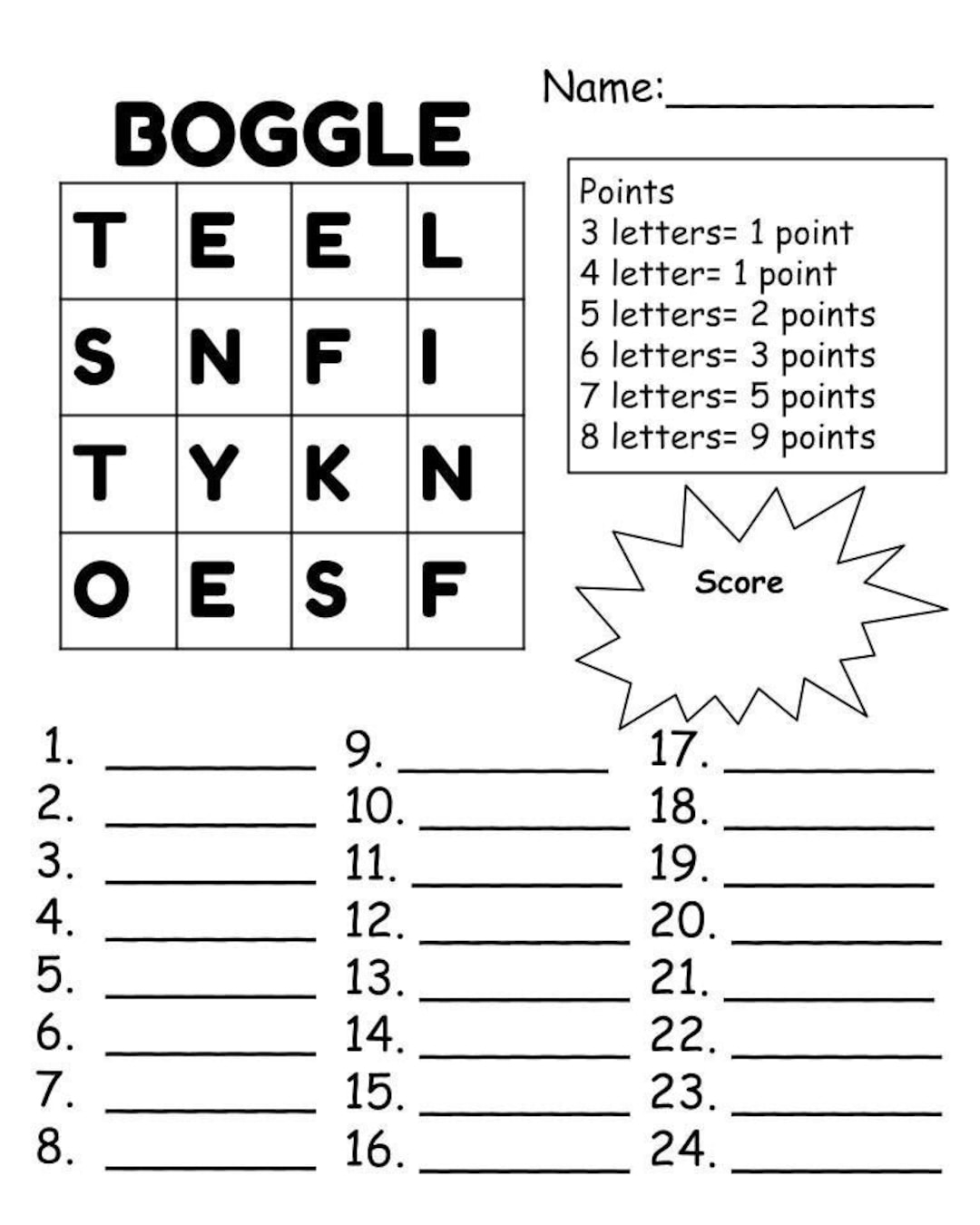 Boggle pack Of 8 Instant Download Etsy