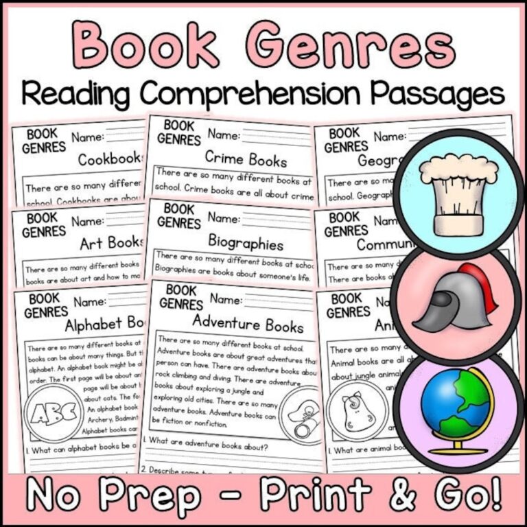Book Genres Reading Comprehension Passages And Questions Back To School Science Printable Worksheets Etsy