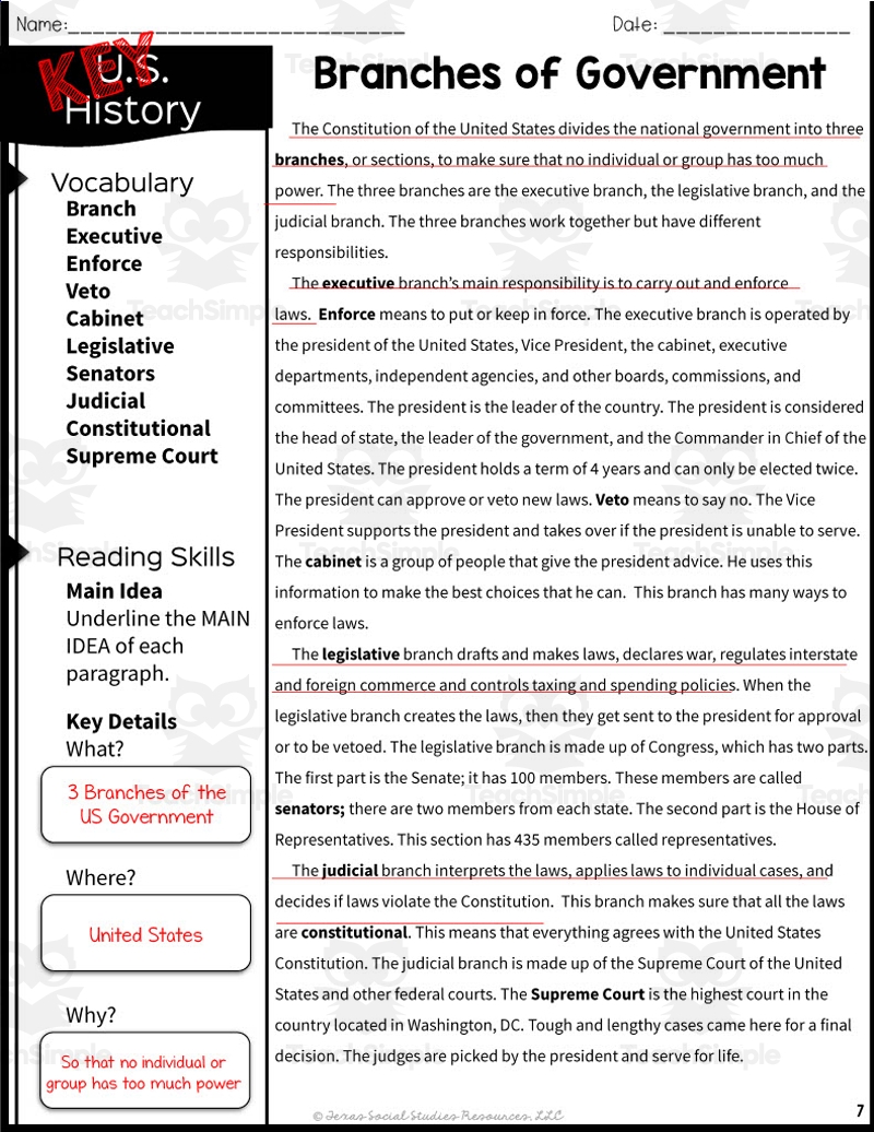 Branches Of Government Reading Packet Texas Social Studies By 