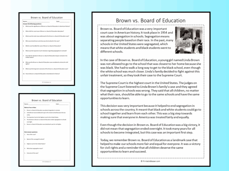 Brown Vs Board Of Education Reading Comprehension Passage 