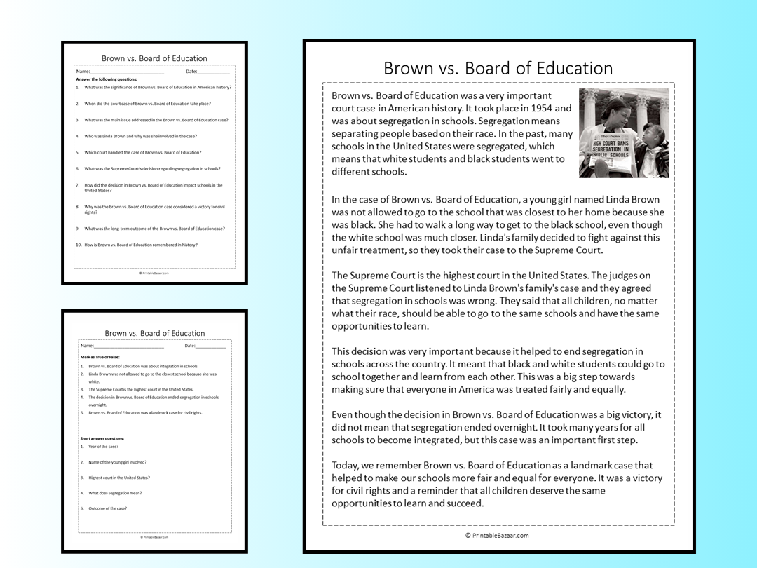 Brown Vs Board Of Education Reading Comprehension Passage 
