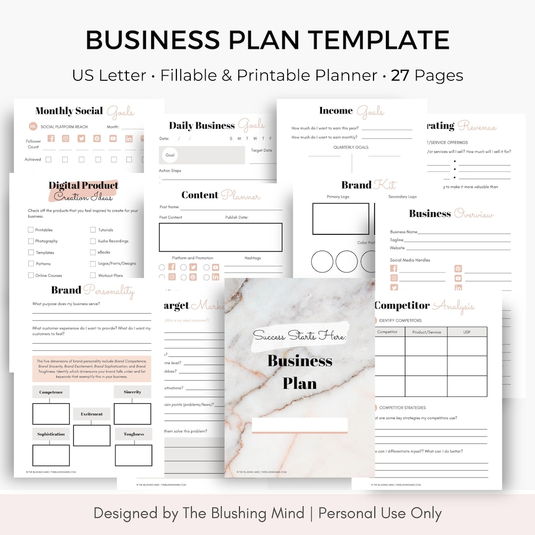 Business Plan Template Business Planner Small Business Online Business Printable PDF Fillable Planner Fillable PDF Etsy