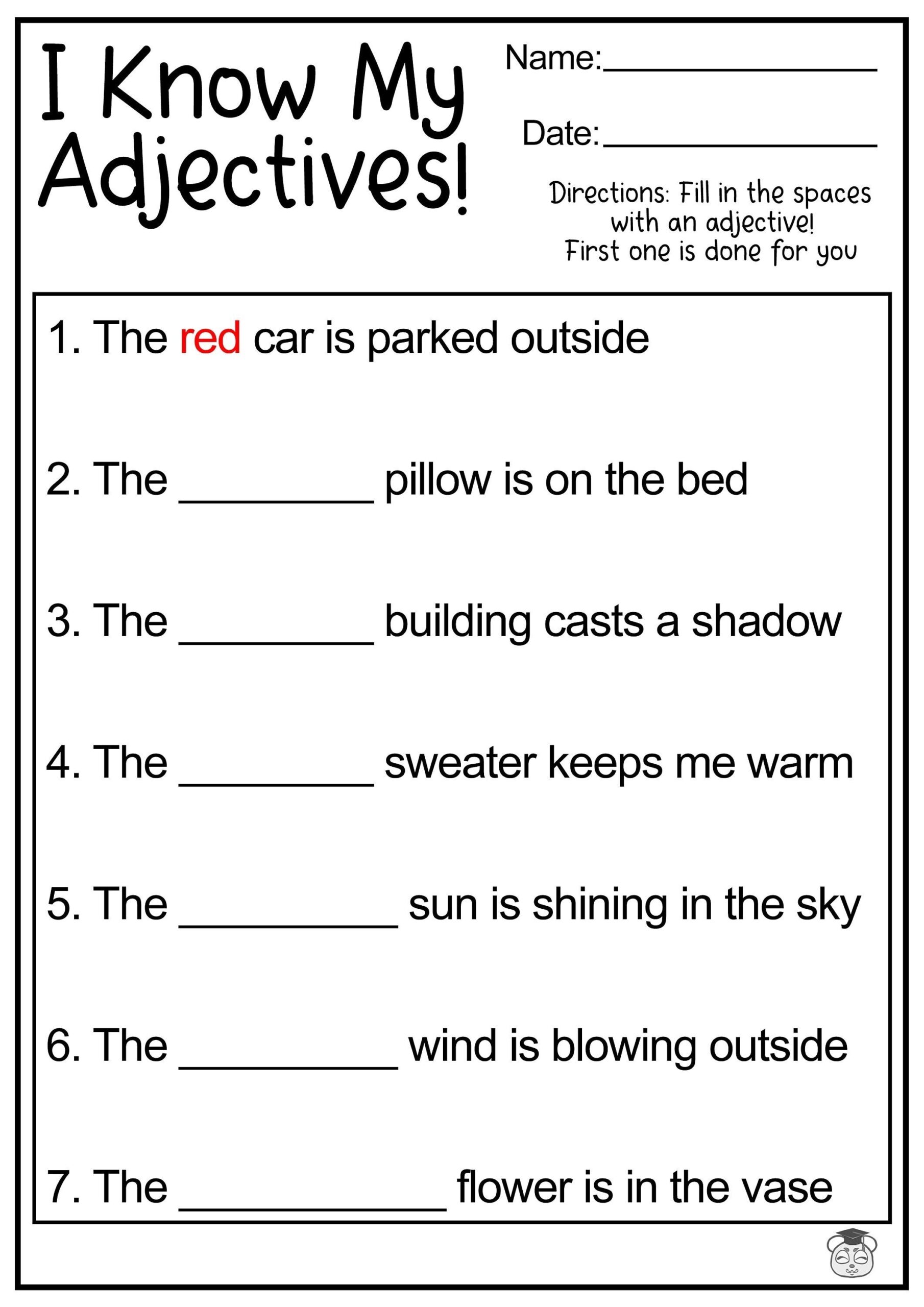 Buy 8 Printable Fill In The Adjective English Worksheets Fill In The Blank Using Adjectives ages 4 7 KG1 To Grade 2 Online In India Etsy