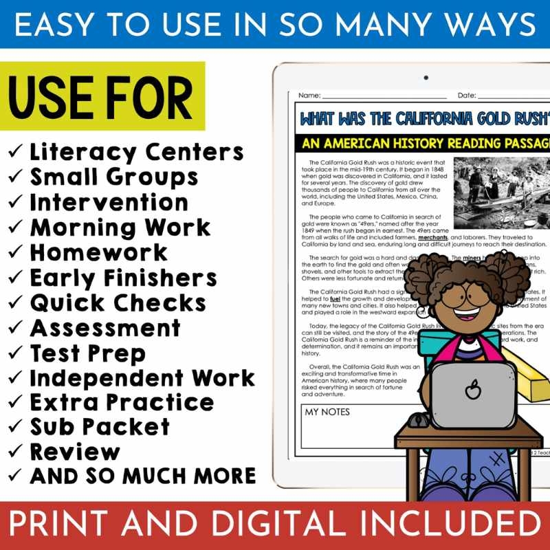 California Gold Rush Reading Comprehension Worksheets