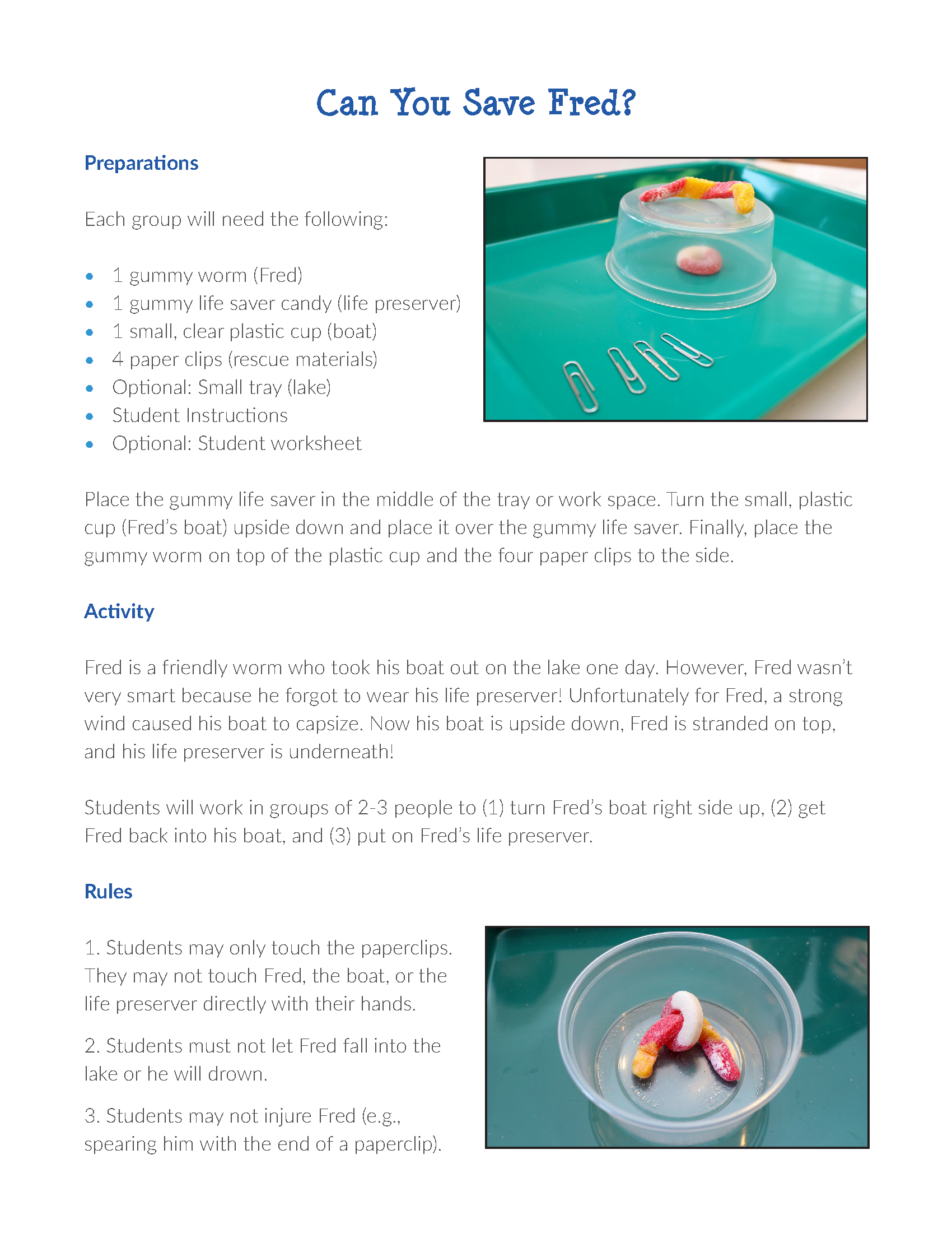Can You Save Fred A Cooperative Problem Solving Activity
