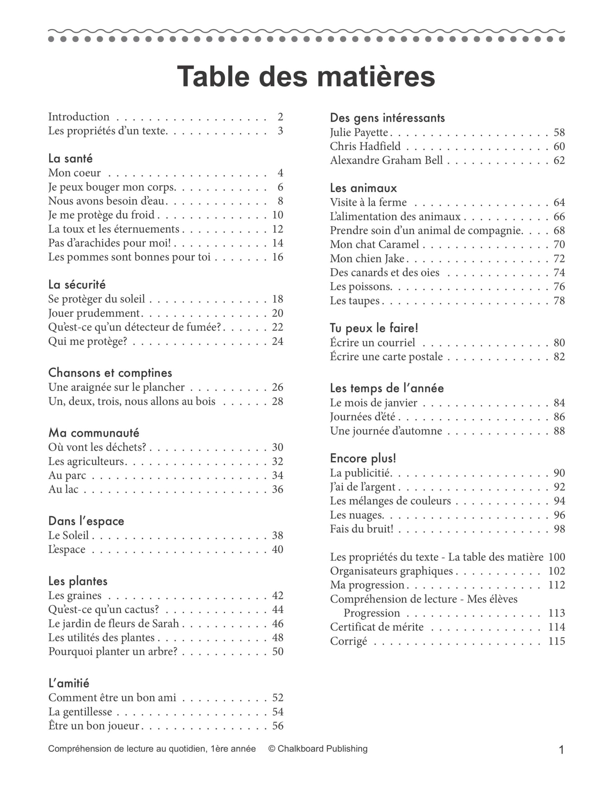 Canadian French Daily Reading Comprehension Grade 1 EBook Chalkboard Publishing